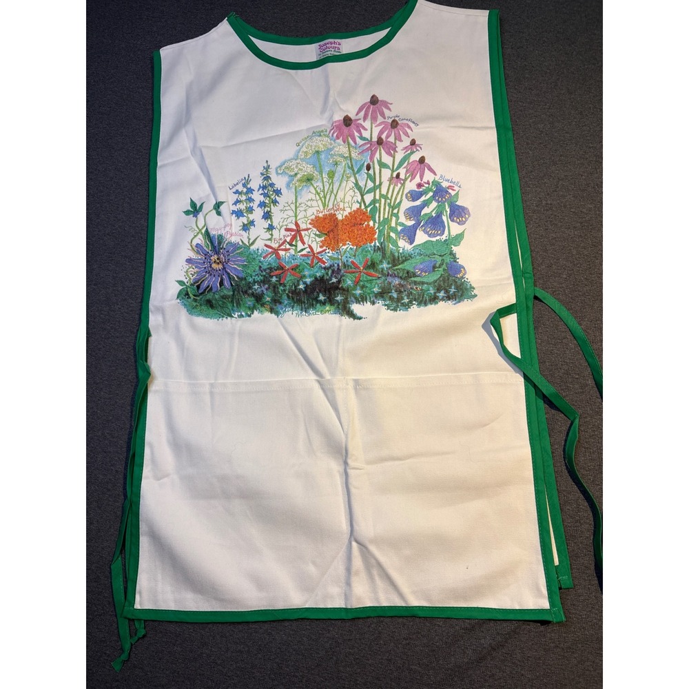 Vintage Josephs Colours Botanical Garden Floral Tabard Apron Side Tie Green